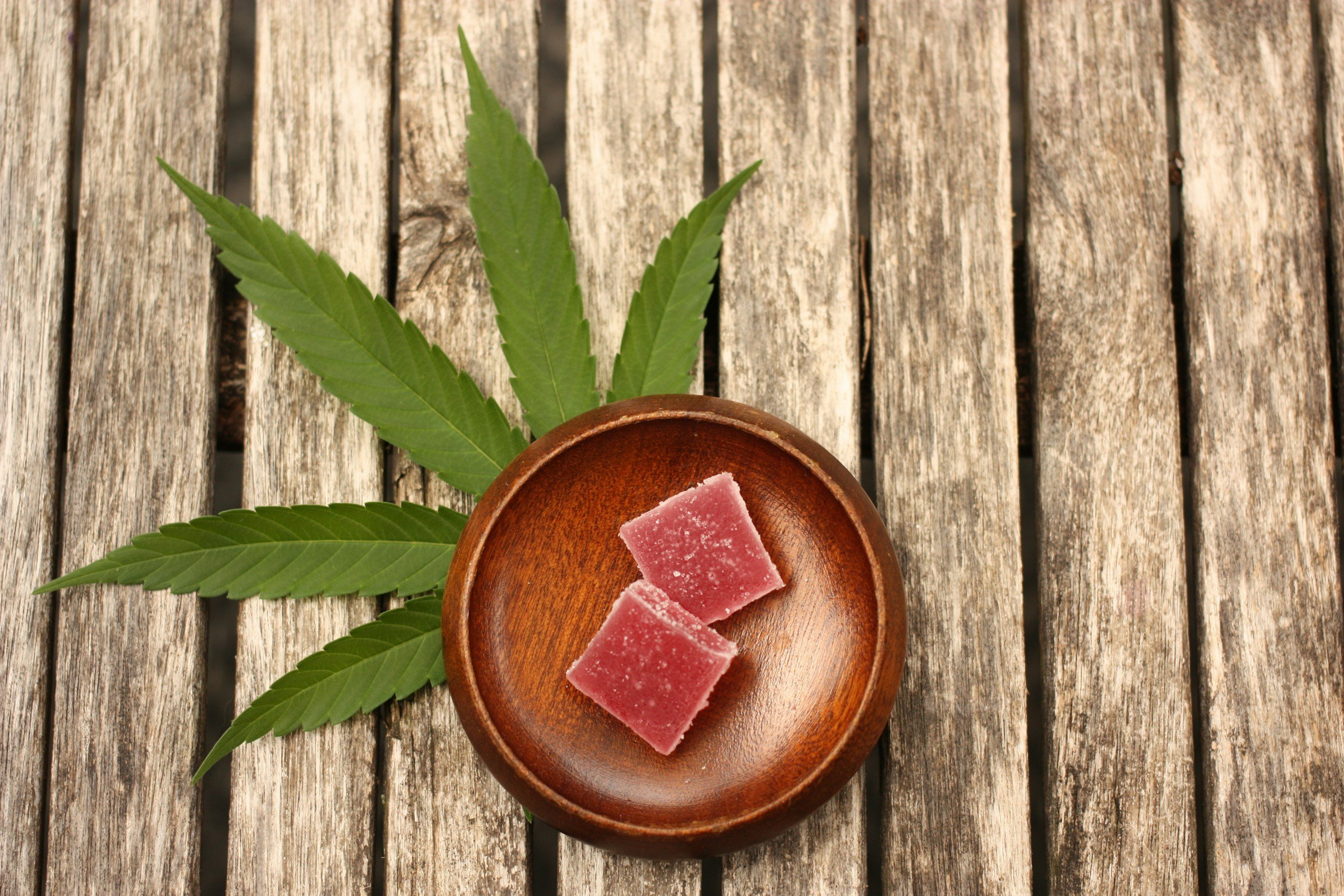 Cannabis infused product on a wood surface